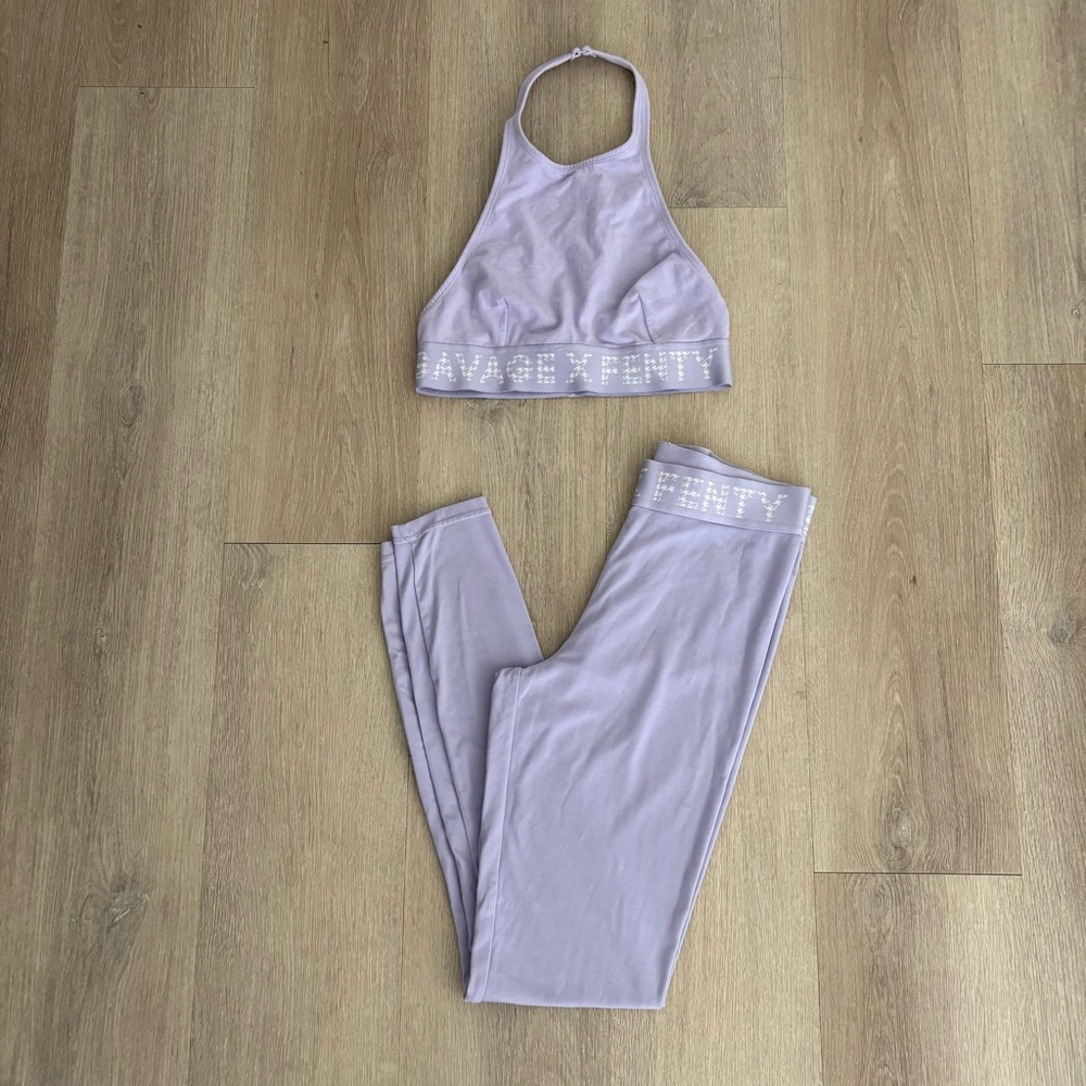 Savage X Fenty Two Piece Matching Set Halter Top High Waist Stretch Leggings